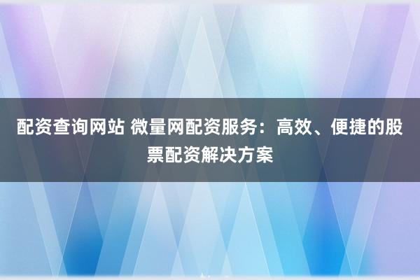 配資查詢網(wǎng)站 微量網(wǎng)配資服務(wù)：高效、便捷的股票配資解決方案